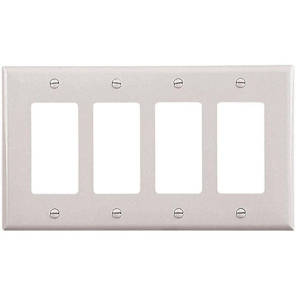 Eaton Wiring Devices Wallplate, 487 in L, 856 in W, 4 Gang, Polycarbonate, White, HighGloss PJ264W